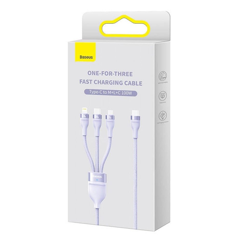 Opladerkabel USB-A - Lightning / microUSB / USB-C Baseus Flash Series II 3in1, 100W, 1,2m, Lilla CASS030005