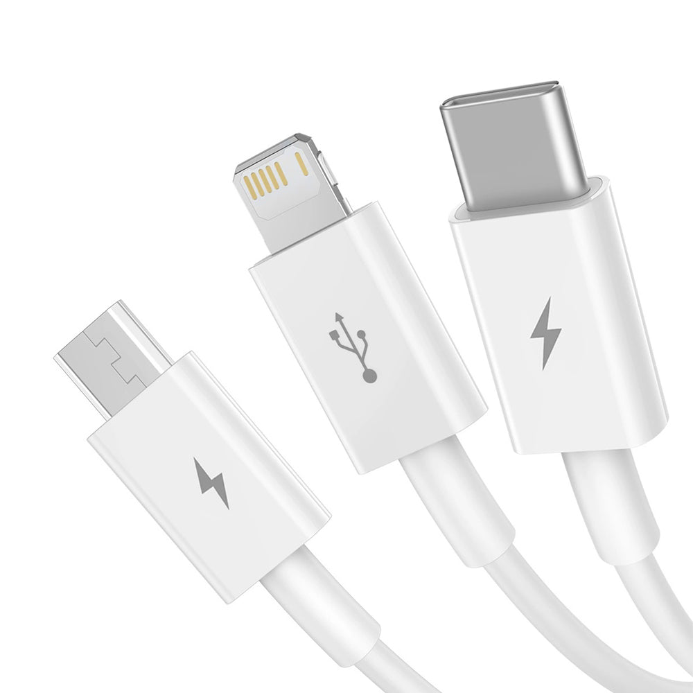 USB-A - Lightning / microUSB / USB-C Baseus Superior 3in1 Series opladerkabel, 20W, 1m, Hvid P10320105221-00