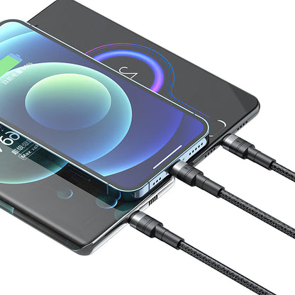 USB-A - Lightning / microUSB / USB-C opladerkabel XO Design NB-Q191 3in1, 66W, 1.2m, Sort