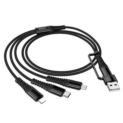 USB-A / USB-C opladningskabel - Lightning / microUSB / USB-C HOCO X123 3i1, 18W, 1m, Sort