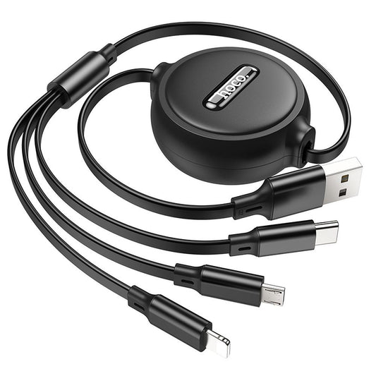 Opladerkabel USB-A - Lightning / microUSB / USB-C HOCO X75 3i1, 18W, 1m, Sort