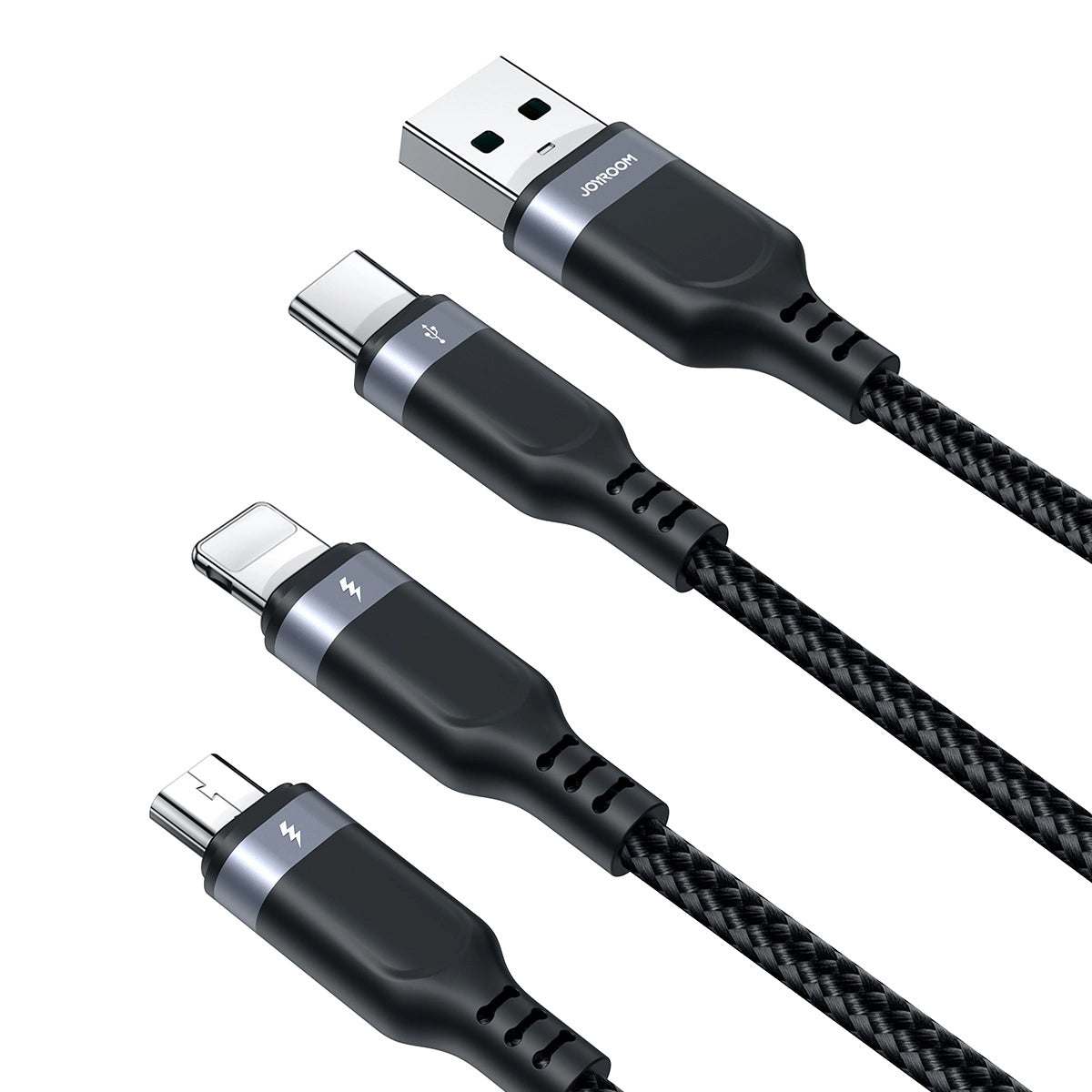 USB-A - Lightning / microUSB / USB-C Joyroom S-A18 3in1 opladerkabel, 20W, 0.3m, Sort