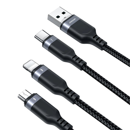 USB-A - Lightning / microUSB / USB-C Joyroom S-A18 3in1 opladerkabel, 20W, 0.3m, Sort