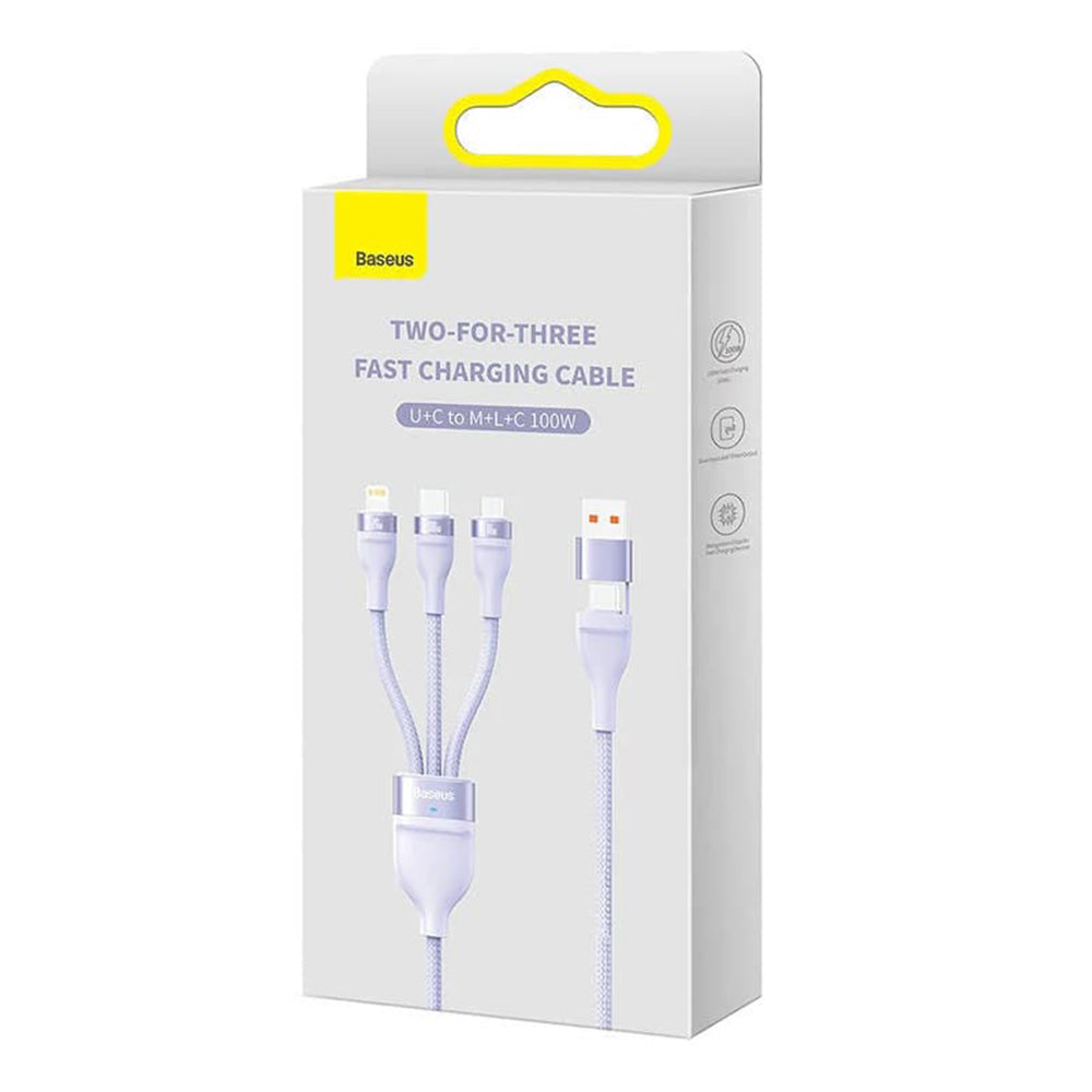 USB-A / USB-C - Lightning / microUSB / USB-C Baseus Flash Series II 3in1 opladerkabel, 100W, 1.2m, Lilla CASS030105