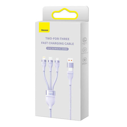 USB-A / USB-C - Lightning / microUSB / USB-C Baseus Flash Series II 3in1 opladerkabel, 100W, 1.2m, Lilla CASS030105