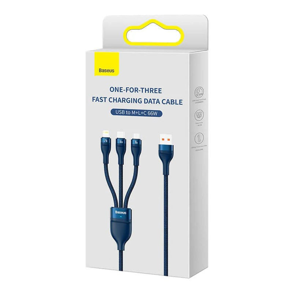 Opladerkabel USB-A - Lightning / microUSB / USB-C Baseus Flash Series II 3in1, 66W, 1.2m, Blå CASS040003