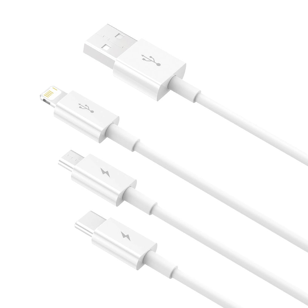 USB-A - Lightning / microUSB / USB-C Baseus Superior 3in1 Series opladerkabel, 20W, 1m, Hvid P10320105221-00