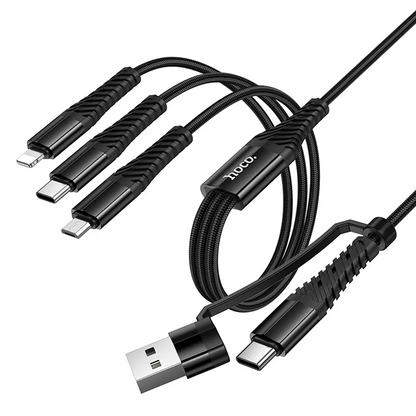 USB-A / USB-C opladningskabel - Lightning / microUSB / USB-C HOCO X123 3i1, 18W, 1m, Sort