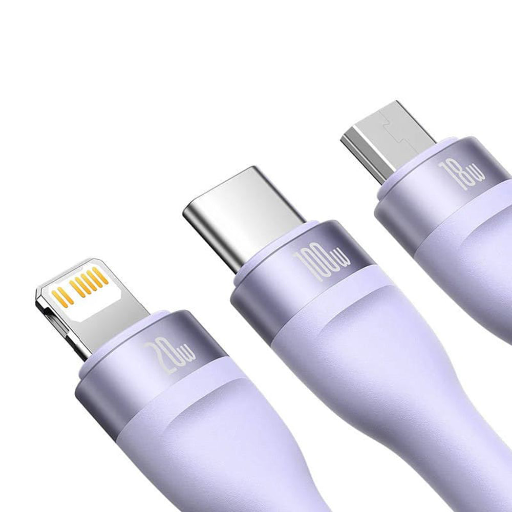 USB-A / USB-C - Lightning / microUSB / USB-C Baseus Flash Series II 3in1 opladerkabel, 100W, 1.2m, Lilla CASS030105