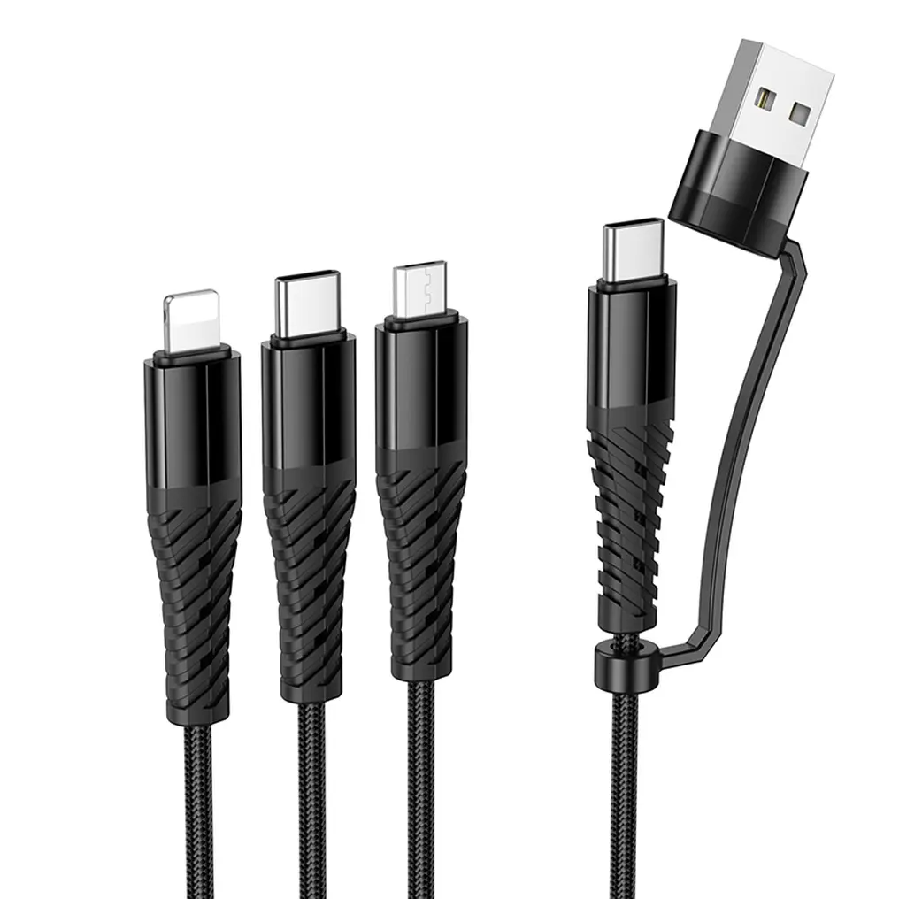 USB-A / USB-C opladningskabel - Lightning / microUSB / USB-C HOCO X123 3i1, 18W, 1m, Sort