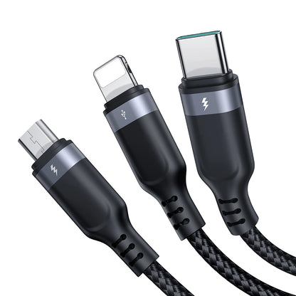 USB-A - Lightning / microUSB / USB-C Joyroom S-A18 3in1 opladerkabel, 20W, 0.3m, Sort