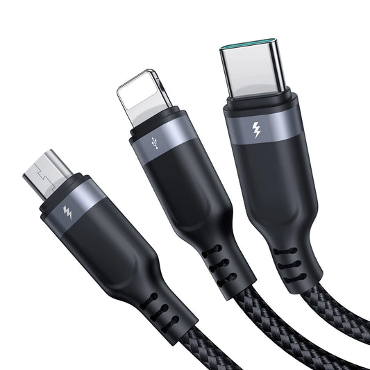 USB-A - Lightning / microUSB / USB-C Joyroom S-A18 3in1 opladerkabel, 20W, 0.3m, Sort