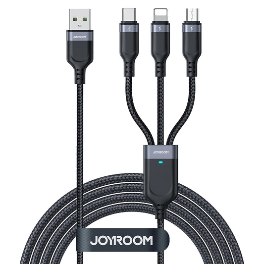 USB-A - Lightning / microUSB / USB-C Joyroom S-A18 3in1 opladerkabel, 20W, 0.3m, Sort