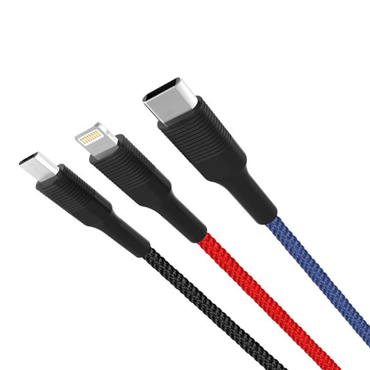 Opladerkabel USB-A - Lightning / microUSB / USB-C XO Design NB54, 18W, 1,2m, Flerfarvet
