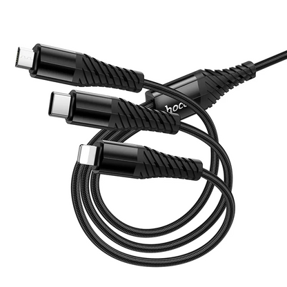 USB-A / USB-C opladningskabel - Lightning / microUSB / USB-C HOCO X123 3i1, 18W, 1m, Sort