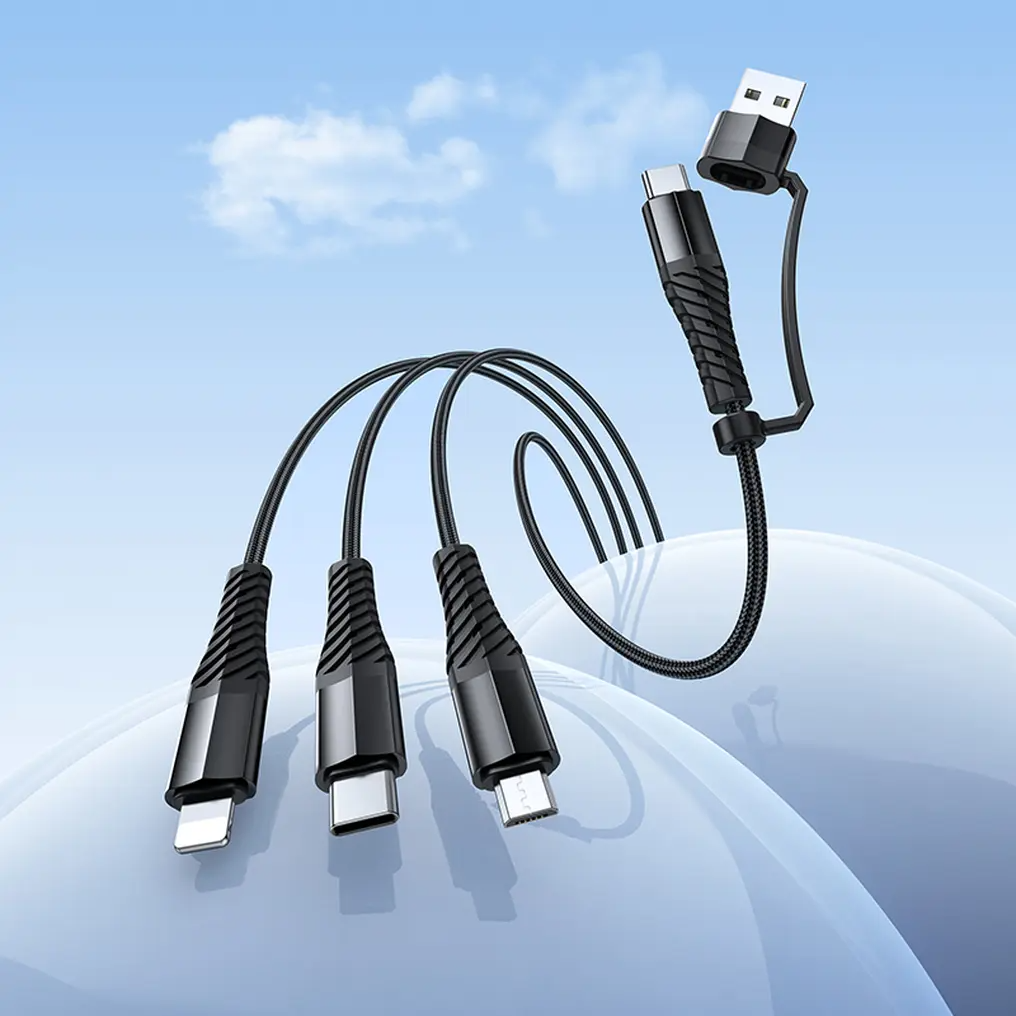 USB-A / USB-C opladningskabel - Lightning / microUSB / USB-C HOCO X123 3i1, 18W, 1m, Sort