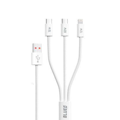 Opladerkabel USB-A - Lightning / 2 x USB-C Blueo, 75W, 1.2m, Hvid