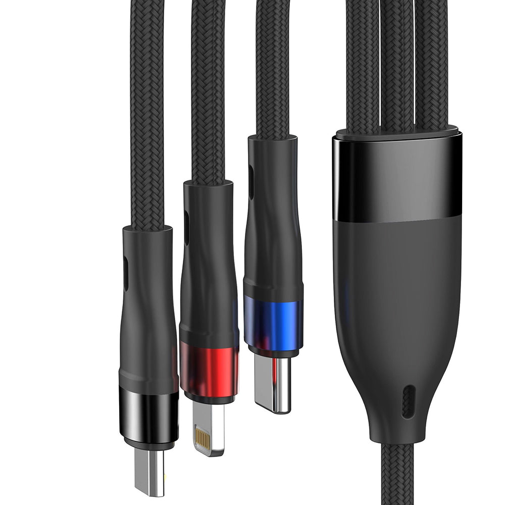 USB-A - Lightning / microUSB / USB-C 3MK Hyper N opladerkabel, 18W, 1.2m, Sort