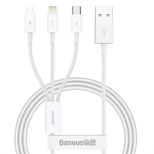 USB-A - Lightning / microUSB / USB-C Baseus 3in1 opladerkabel, 100W, 1.5m, Hvid P10377705213-00