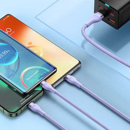USB-A - Lightning / microUSB / USB-C Baseus Flash Series II 3in1 opladerkabel, 66W, 1.2m, Lilla CASS040005