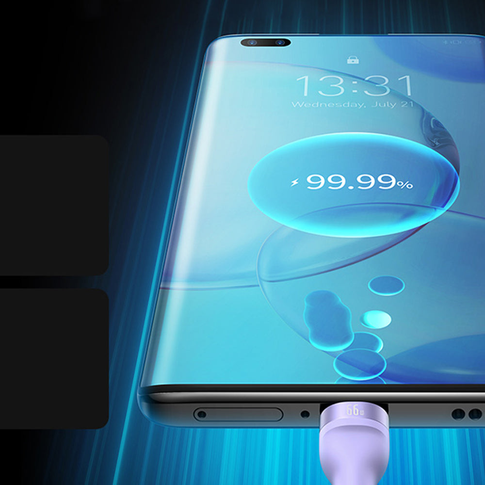 USB-A - Lightning / microUSB / USB-C Baseus Flash Series II 3in1 opladerkabel, 66W, 1.2m, Lilla CASS040005