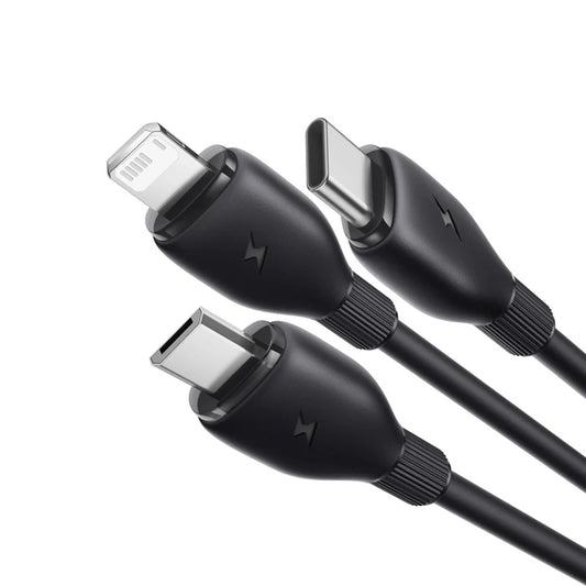 USB-A - Lightning / microUSB / USB-C Baseus Ultra Fast 3in1 opladerkabel, 18W, 1.3m, Sort P10376303121-00
