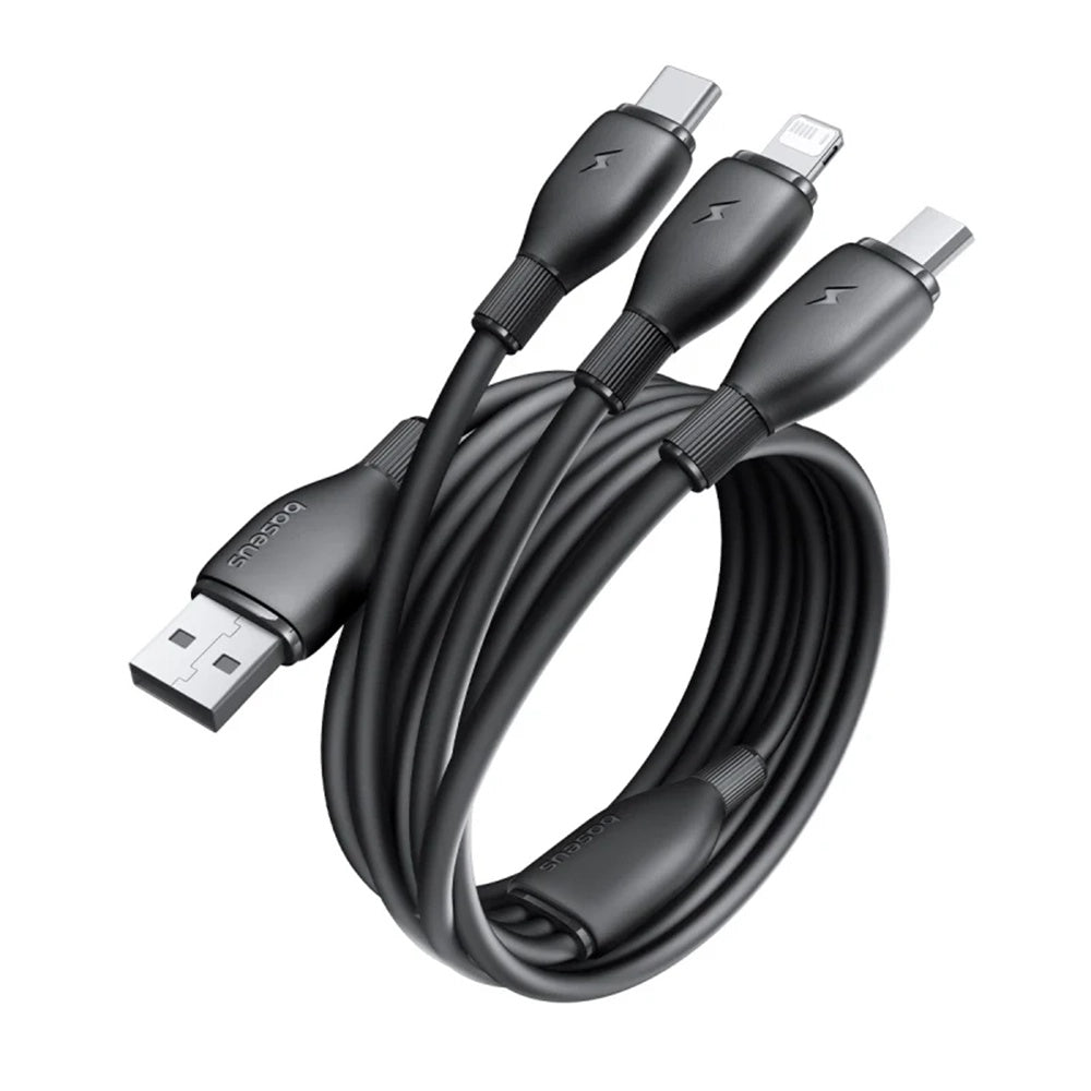 USB-A - Lightning / microUSB / USB-C Baseus Ultra Fast 3in1 opladerkabel, 18W, 1.3m, Sort P10376303121-00