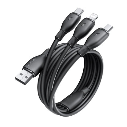 USB-A - Lightning / microUSB / USB-C Baseus Ultra Fast 3in1 opladerkabel, 18W, 1.3m, Sort P10376303121-00
