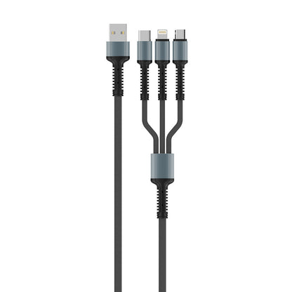 USB-A - Lightning / microUSB / USB-C opladerkabel ColorWay CW-CBU3003, 20W, 1.2m, Grå