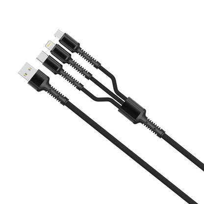 USB-A - Lightning / microUSB / USB-C opladerkabel ColorWay CW-CBU3003, 20W, 1.2m, Grå
