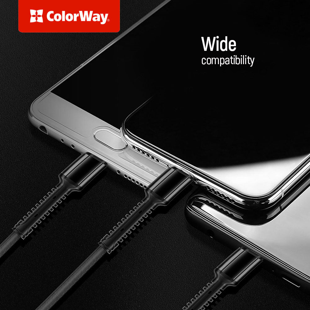 USB-A - Lightning / microUSB / USB-C opladerkabel ColorWay CW-CBU3003, 20W, 1.2m, Grå