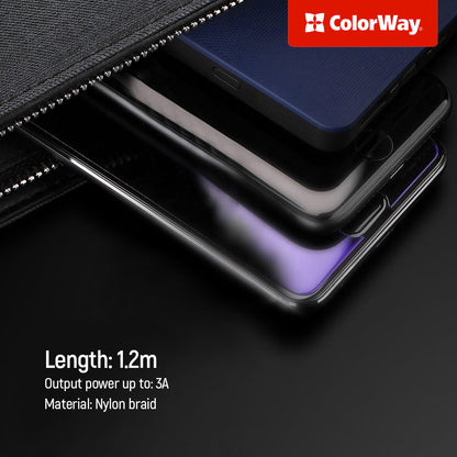 USB-A - Lightning / microUSB / USB-C opladerkabel ColorWay CW-CBU3003, 20W, 1.2m, Grå