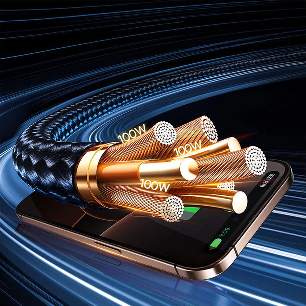 USB-A / USB-C - Lightning / 2 x USB-C Baseus Flash Series III 3in1 opladerkabel, 100W, 1.5m, Sort P10377800U01-00