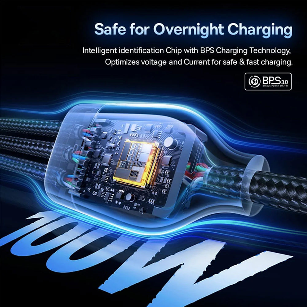 USB-A / USB-C - Lightning / 2 x USB-C Baseus Flash Series III 3in1 opladerkabel, 100W, 1.5m, Sort P10377800U01-00