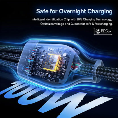 USB-A / USB-C - Lightning / 2 x USB-C Baseus Flash Series III 3in1 opladerkabel, 100W, 1.5m, Sort P10377800U01-00
