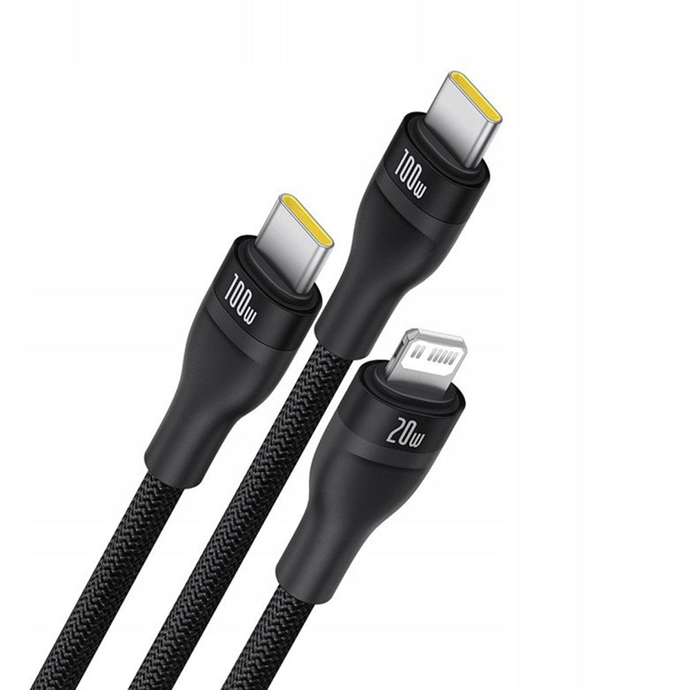 USB-C - Lightning opladerkabel / 2 x USB-C Baseus Flash Series III 3in1, 100W, 1.5m, Sort P10377502111-00