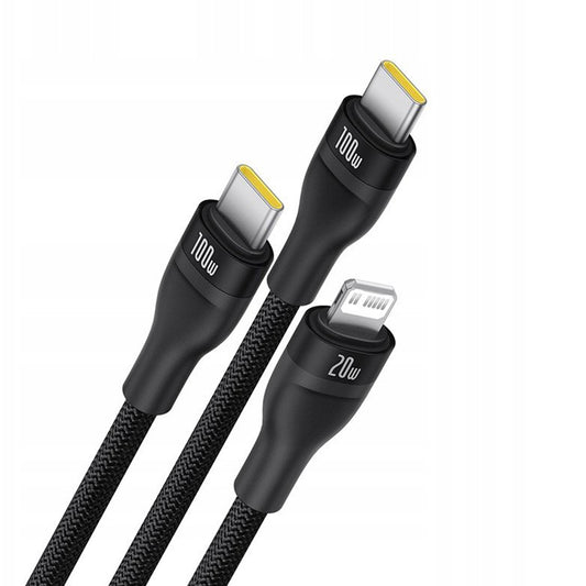 USB-C - Lightning opladerkabel / 2 x USB-C Baseus Flash Series III 3in1, 100W, 1.5m, Sort P10377502111-00