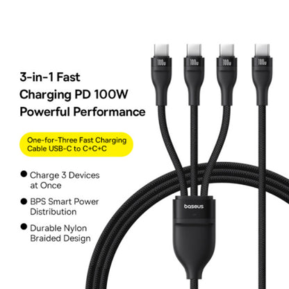 USB-C Opladerkabel - 3 x USB-C Baseus Flash Series III 3in1, 100W, 1.5m, Sort P10377503111-00