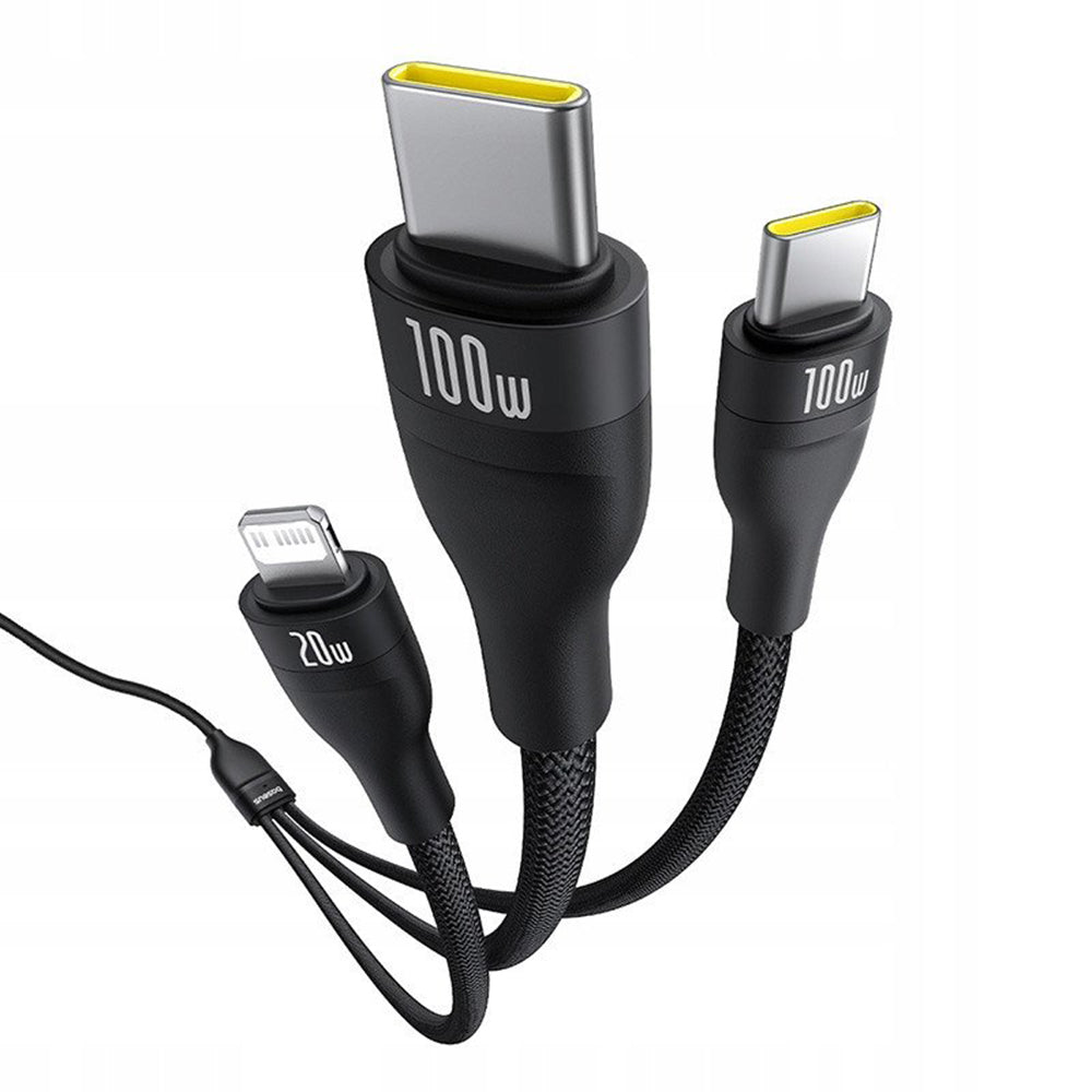 USB-C - Lightning opladerkabel / 2 x USB-C Baseus Flash Series III 3in1, 100W, 1.5m, Sort P10377502111-00
