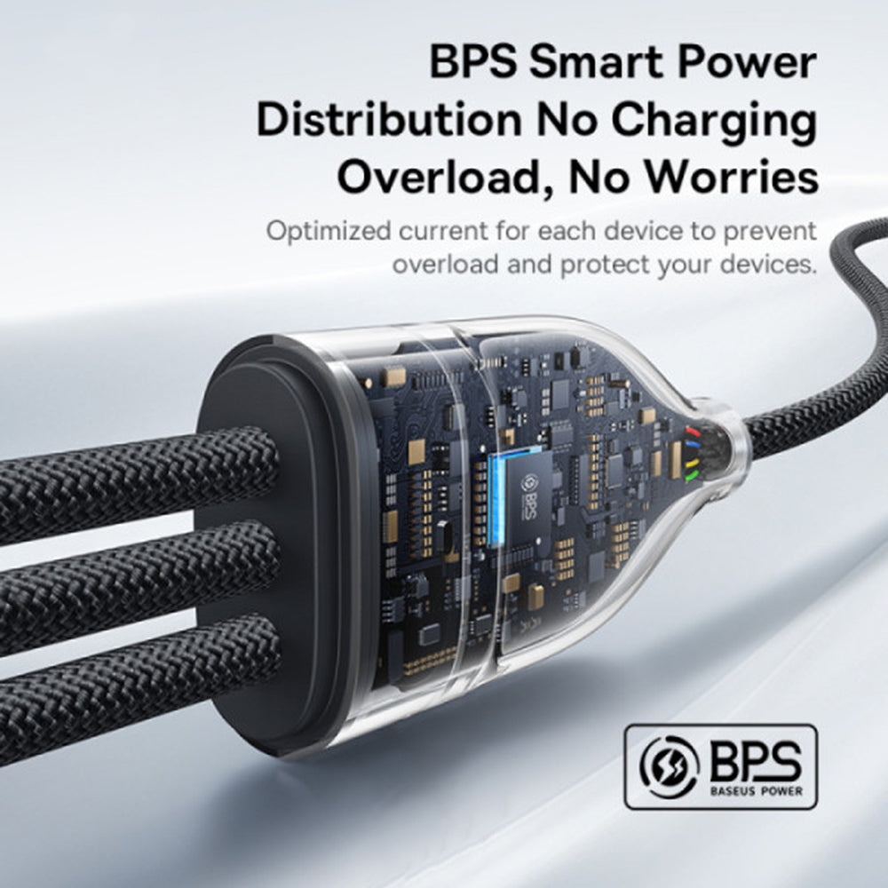 USB-C Opladerkabel - 3 x USB-C Baseus Flash Series III 3in1, 100W, 1.5m, Sort P10377503111-00