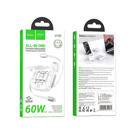 USB-C - USB-C data- og opladningskabel HOCO U140, 60W, 0,95m, Hvid