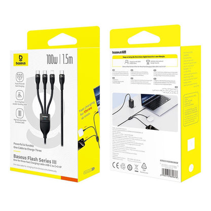 USB-C - Lightning opladerkabel / 2 x USB-C Baseus Flash Series III 3in1, 100W, 1.5m, Sort P10377502111-00