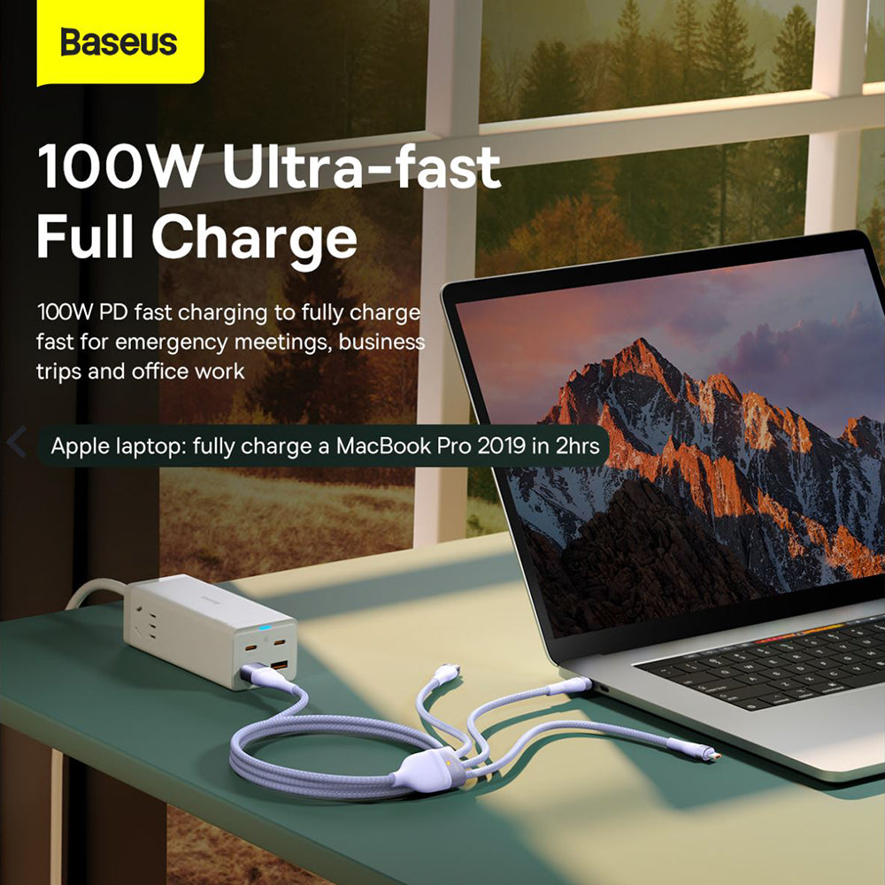 USB-C - Lightning / microUSB / USB-C Baseus Flash Series II 3in1 opladerkabel, 100W, 1.5m, Blå P10382702121-01