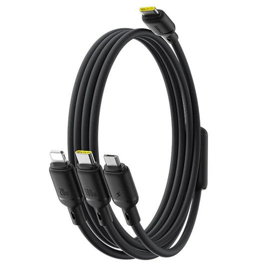 USB-C - Lightning / microUSB / USB-C Baseus Silky 3in1 opladerkabel, 100W, 1.5m, Sort P10376303121-01