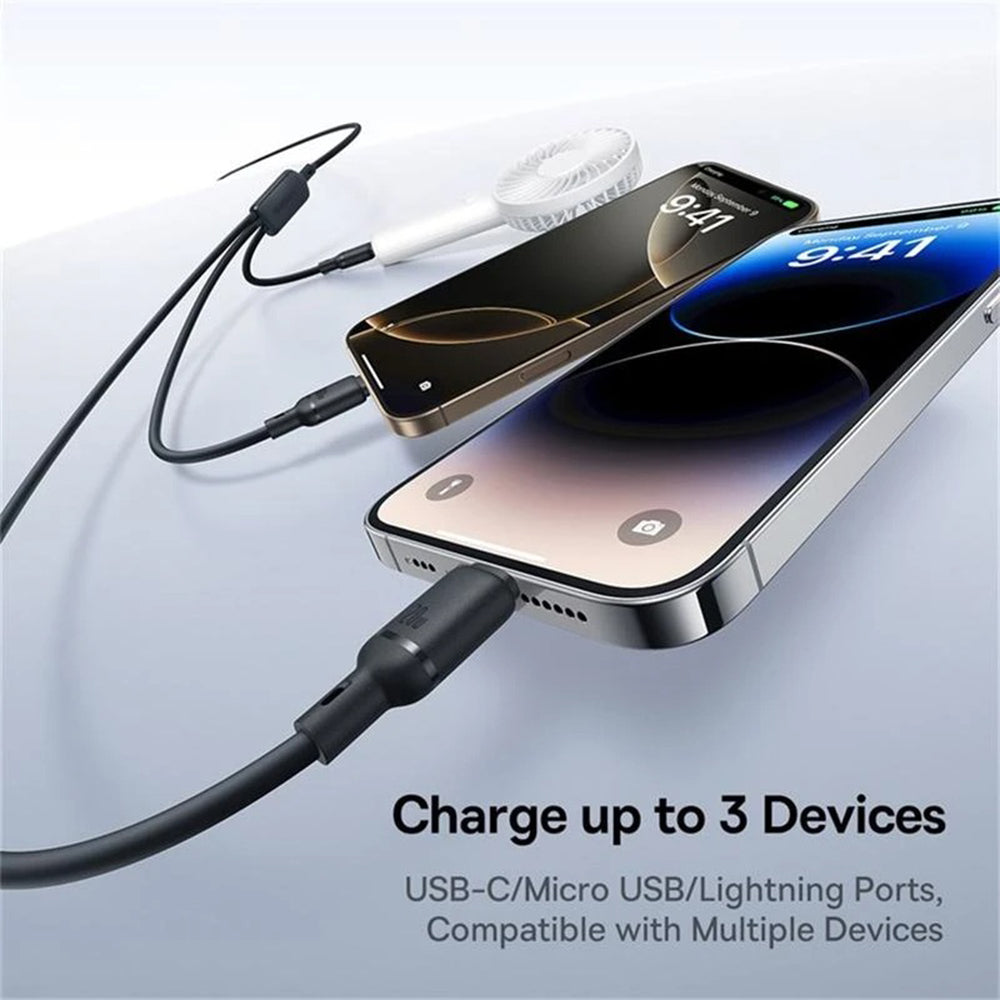 USB-C - Lightning / microUSB / USB-C Baseus Silky 3in1 opladerkabel, 100W, 1.5m, Sort P10376303121-01