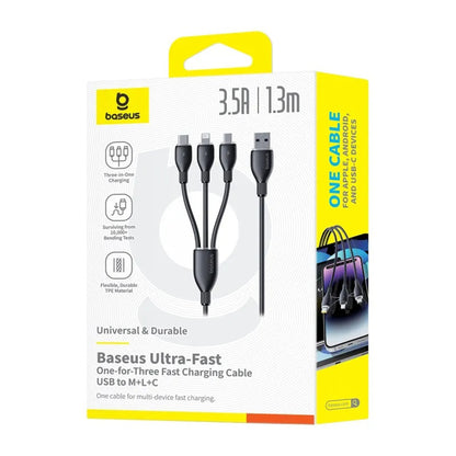 USB-C - Lightning / microUSB / USB-C Baseus Ultra Fast 3in1 opladerkabel, 20W, 0.8m, Sort P10377501111-00