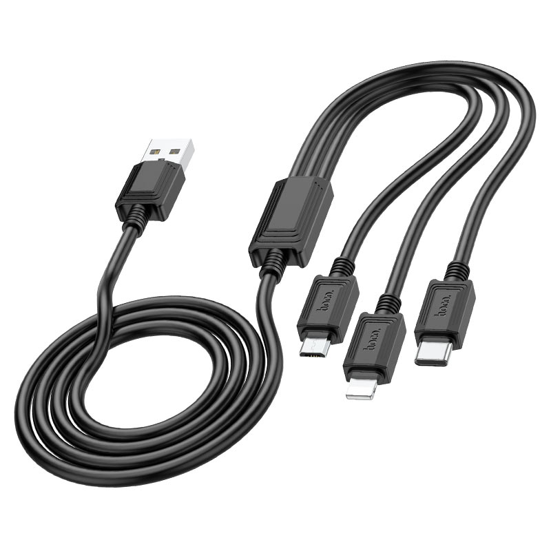 Opladerkabel USB-A - Lightning / microUSB / USB-C HOCO X74 3in1, 18W, 1m, Sort