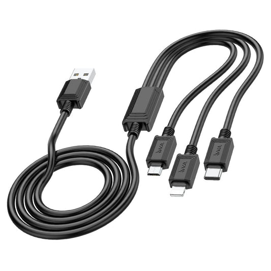 Opladerkabel USB-A - Lightning / microUSB / USB-C HOCO X74 3in1, 18W, 1m, Sort