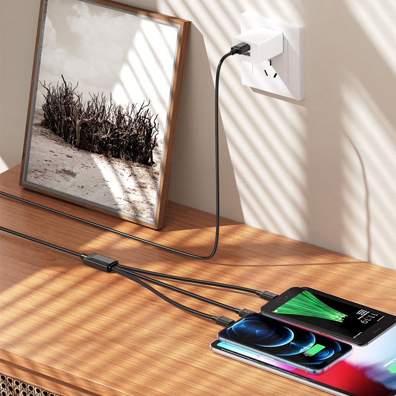 Opladerkabel USB-A - Lightning / microUSB / USB-C HOCO X74 3in1, 18W, 1m, Sort