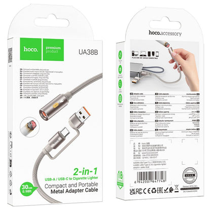 Elektrisk lighter HOCO UA38B, USB-C / USB-A, 0,3m, Guld
